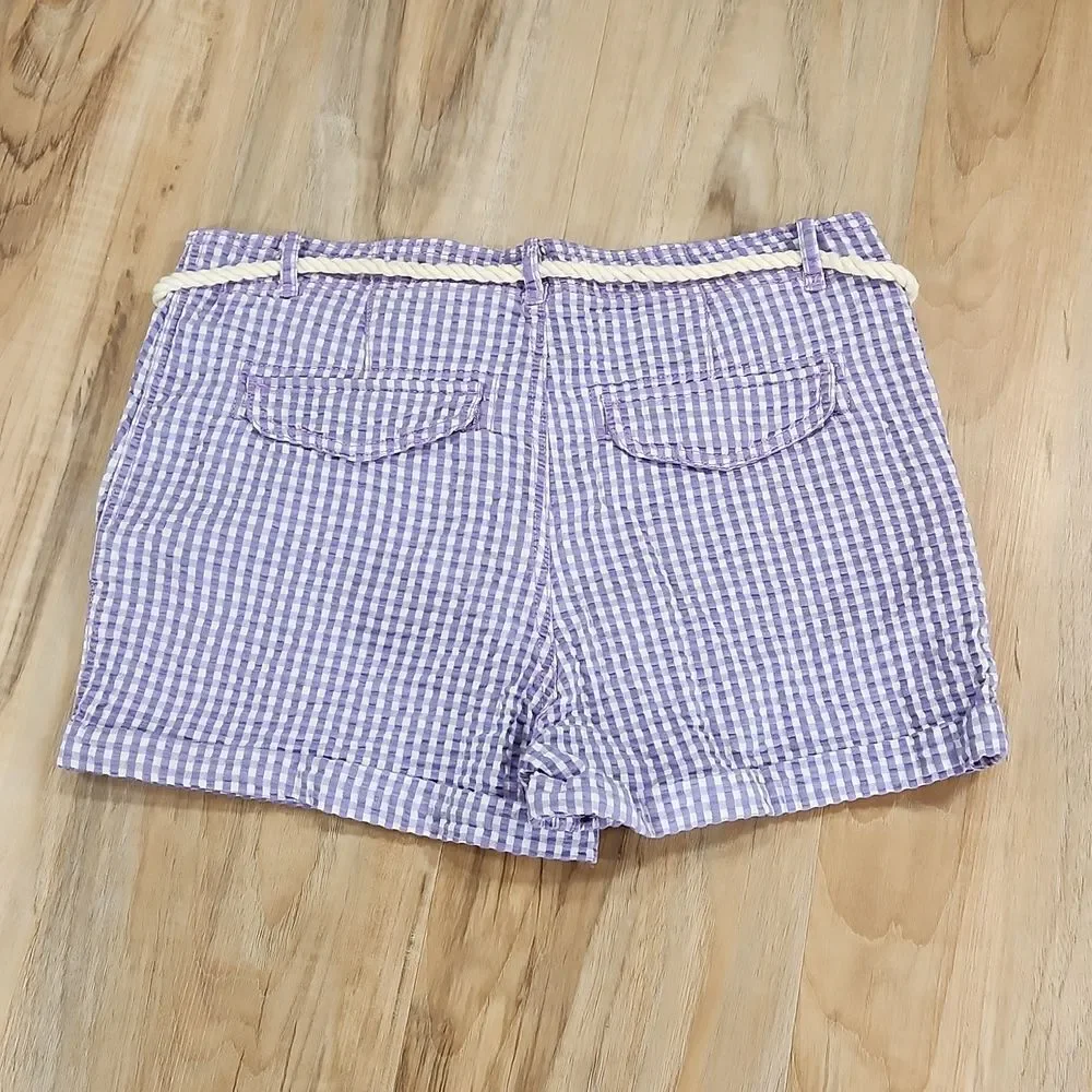 💜NWT H&M Label of Graded Goods Purple Gingham Belted & Cuffed Shorts Youth 14